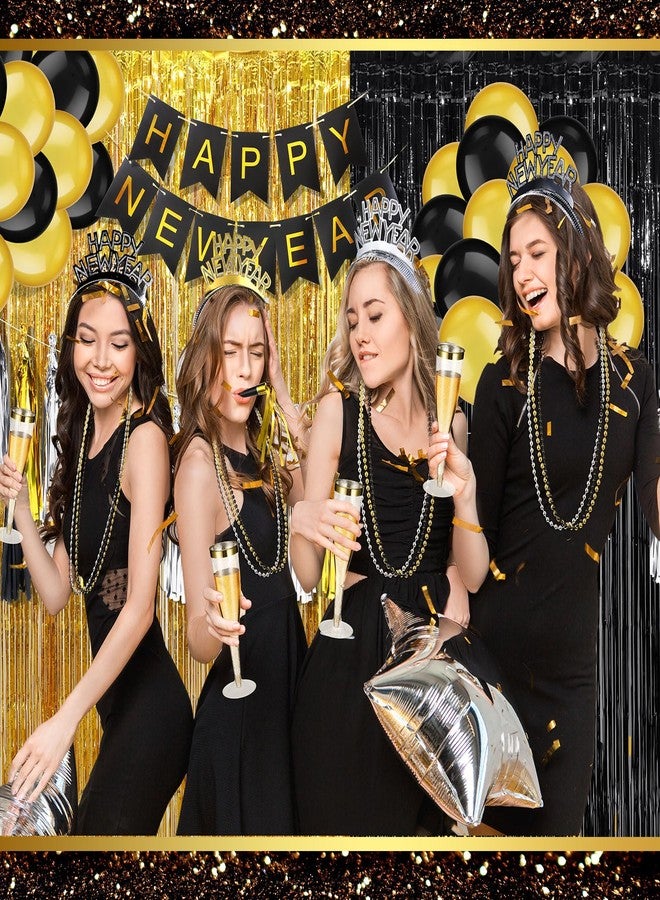 Silipull 188 Pcs 2026 New Years Eve Party Supplies with 36 Happy New Year Headband 36 Fringed Noise Makers 36 Champagne Flutes 36 Necklaces 36 Balloon 1 Banner 4 Fringe Curtains 3 Tassel Garlands - Image 5